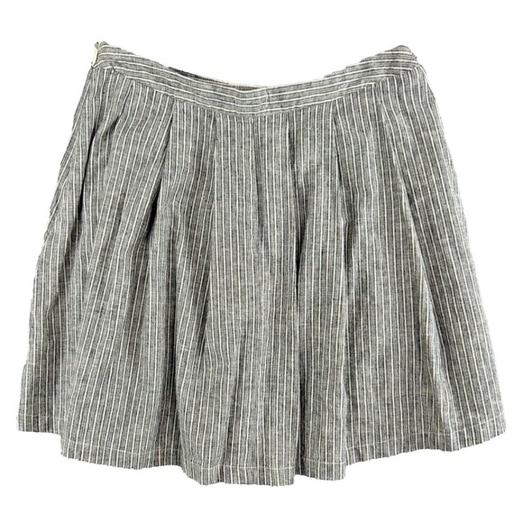 Nolitha Medium Linen Blend Black White Striped Skirt Preppy Skater Pleated - Picture 2 of 8